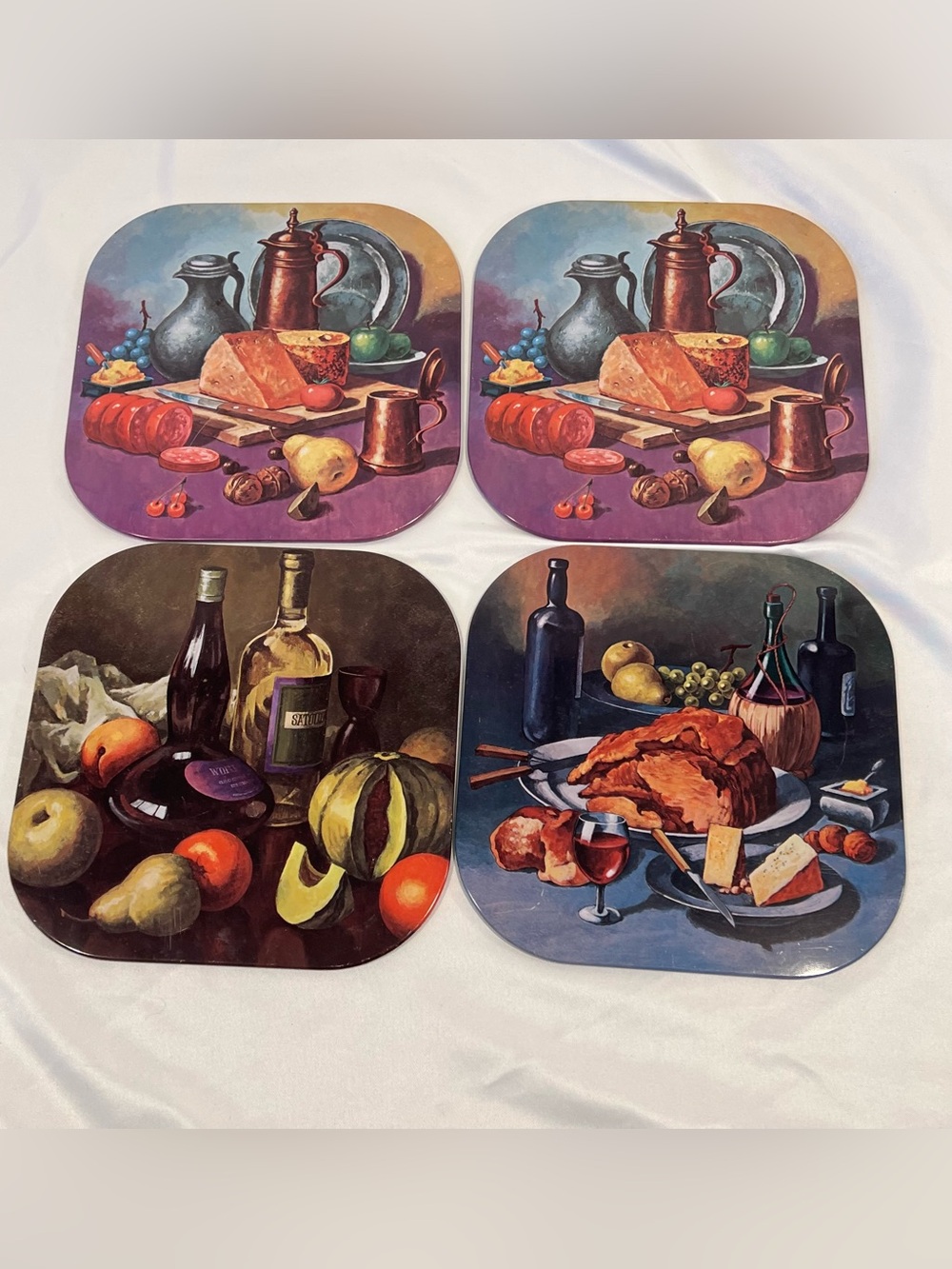 Vintage Made in Japan Set of 4 Metal Trivets Still Life Kitchen Decor